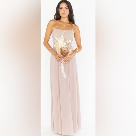 Show Me Your Mumu Lauren Tie Blush Beige Flowy Bridesmaid Event Gown Dress Med - Picture 5 of 10